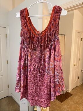 Free People Boho Pink & Orange Paisley Sleeveless Sundress